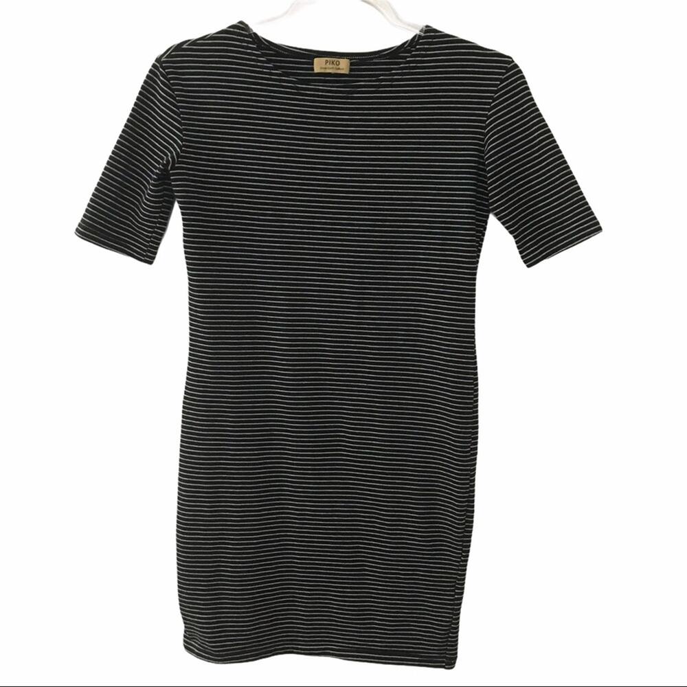 PIKO Green Earth Fashion Black w/ Gray Stripe Bodycon Dress - XS